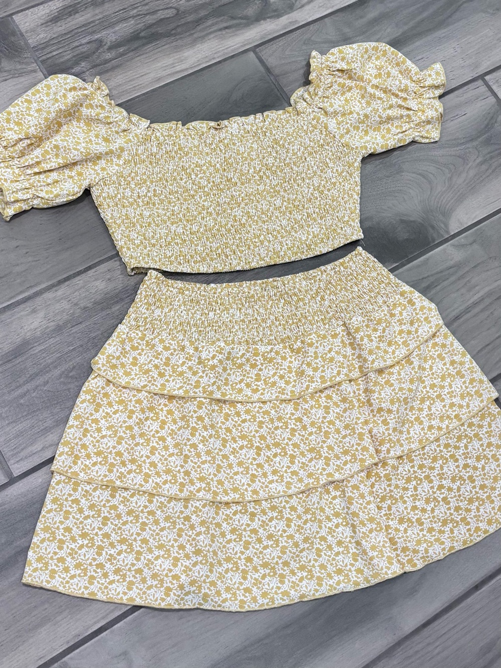 Altar'd State Yellow Floral Two-Piece Mini Set